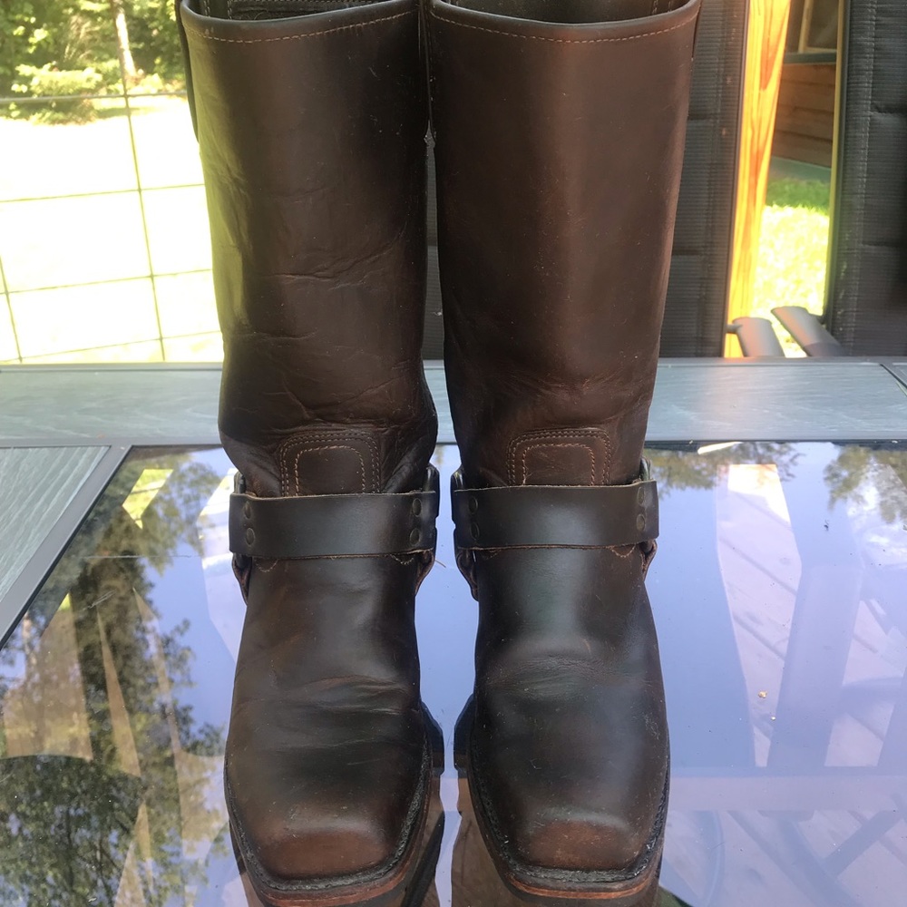 Frye Dark Brown Leather Heeled Boots